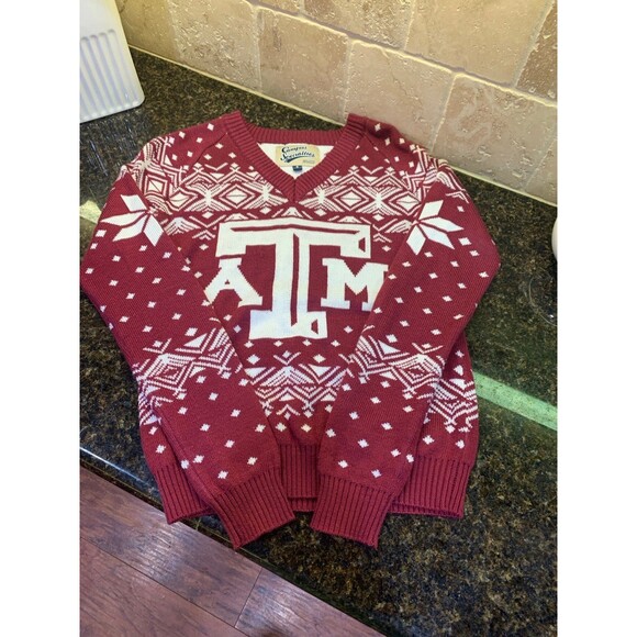 Campus Specialties Sweaters - Texas A&M Ugly V-Neck Sweater - Maroon - Small - Campus Specialties - EUC